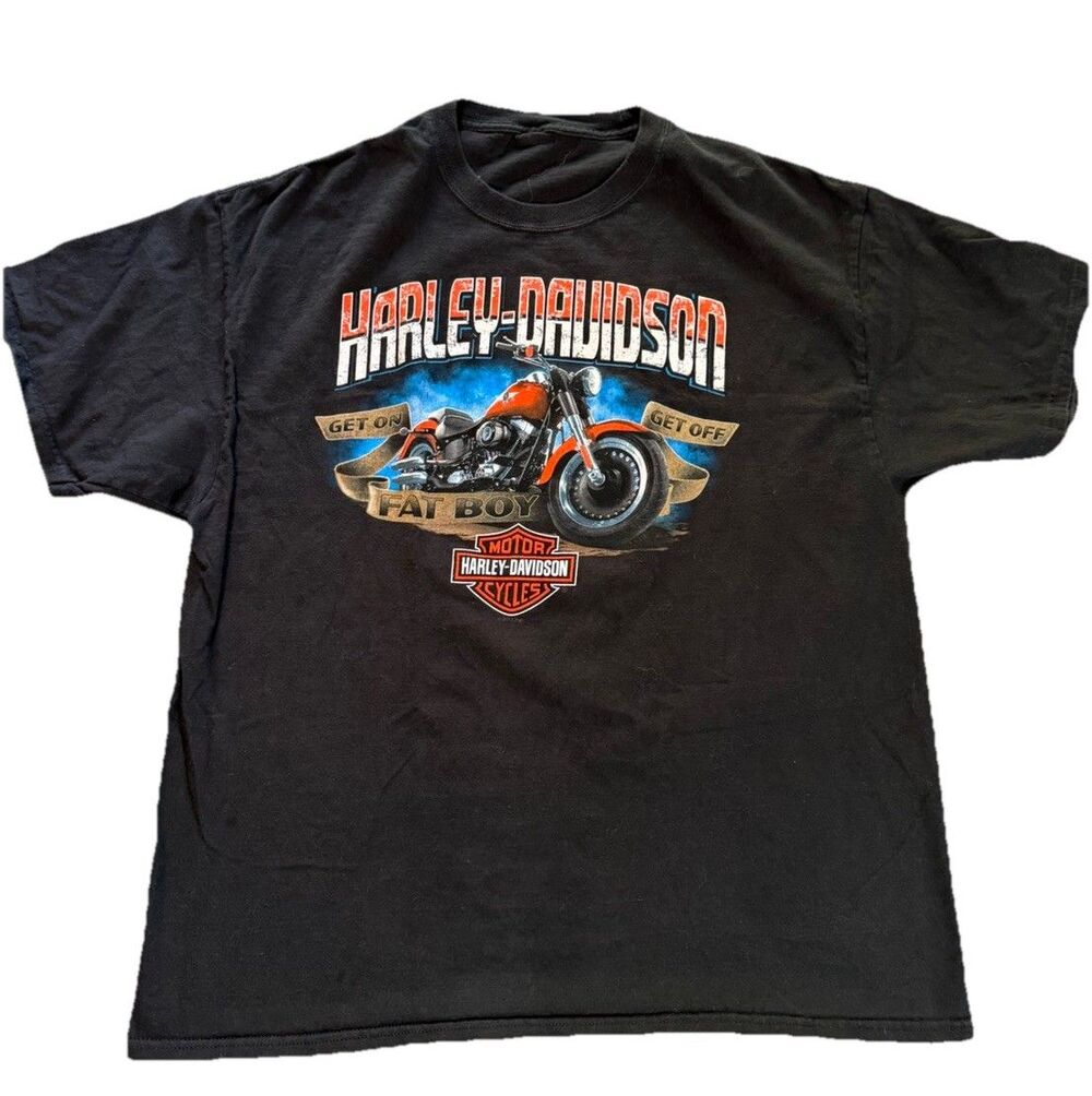 Harley Davidson Fat Boy T-Shirt Mens L Black Greensburg PA Motorcycle